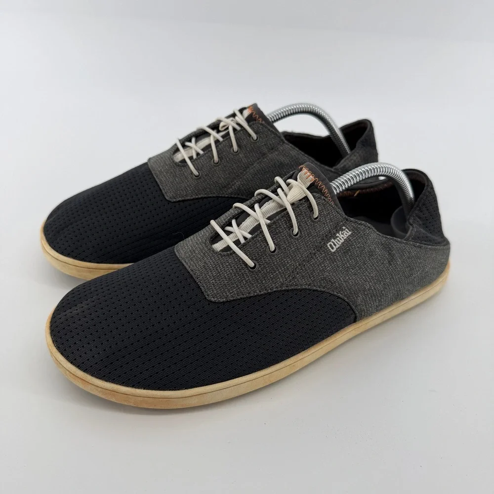OluKai Nohea‎ Moku Shoes Mens 10 Grey Black Mesh Boat Sneaker 10283-6C6C Boat